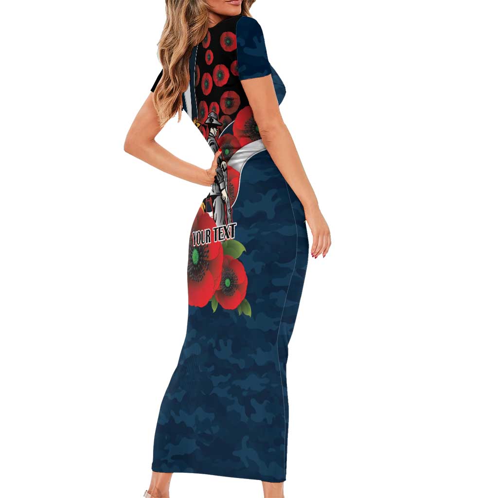 Carlton Blues ANZAC Personalised Short Sleeve Bodycon Dress Lest We Forget Poppy Camo