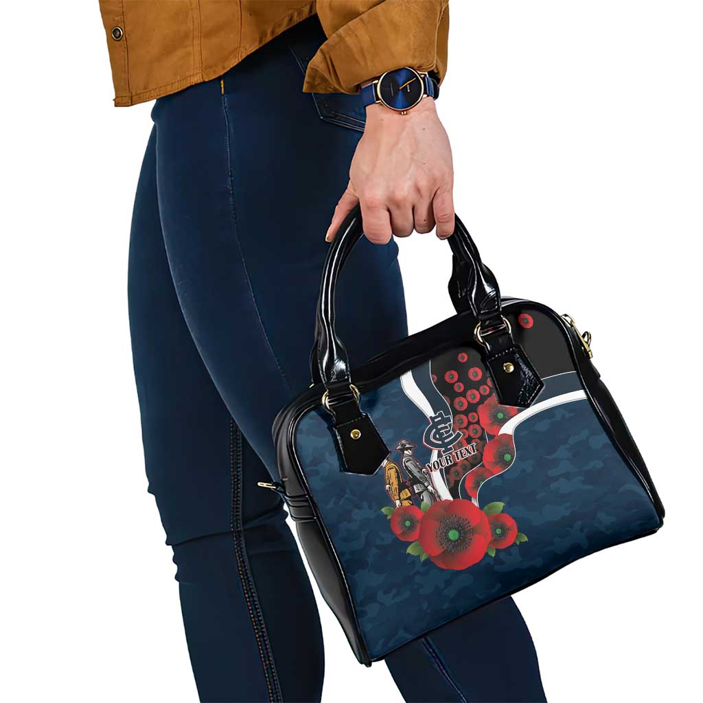 Carlton Blues ANZAC Personalised Shoulder Handbag Lest We Forget Poppy Camo
