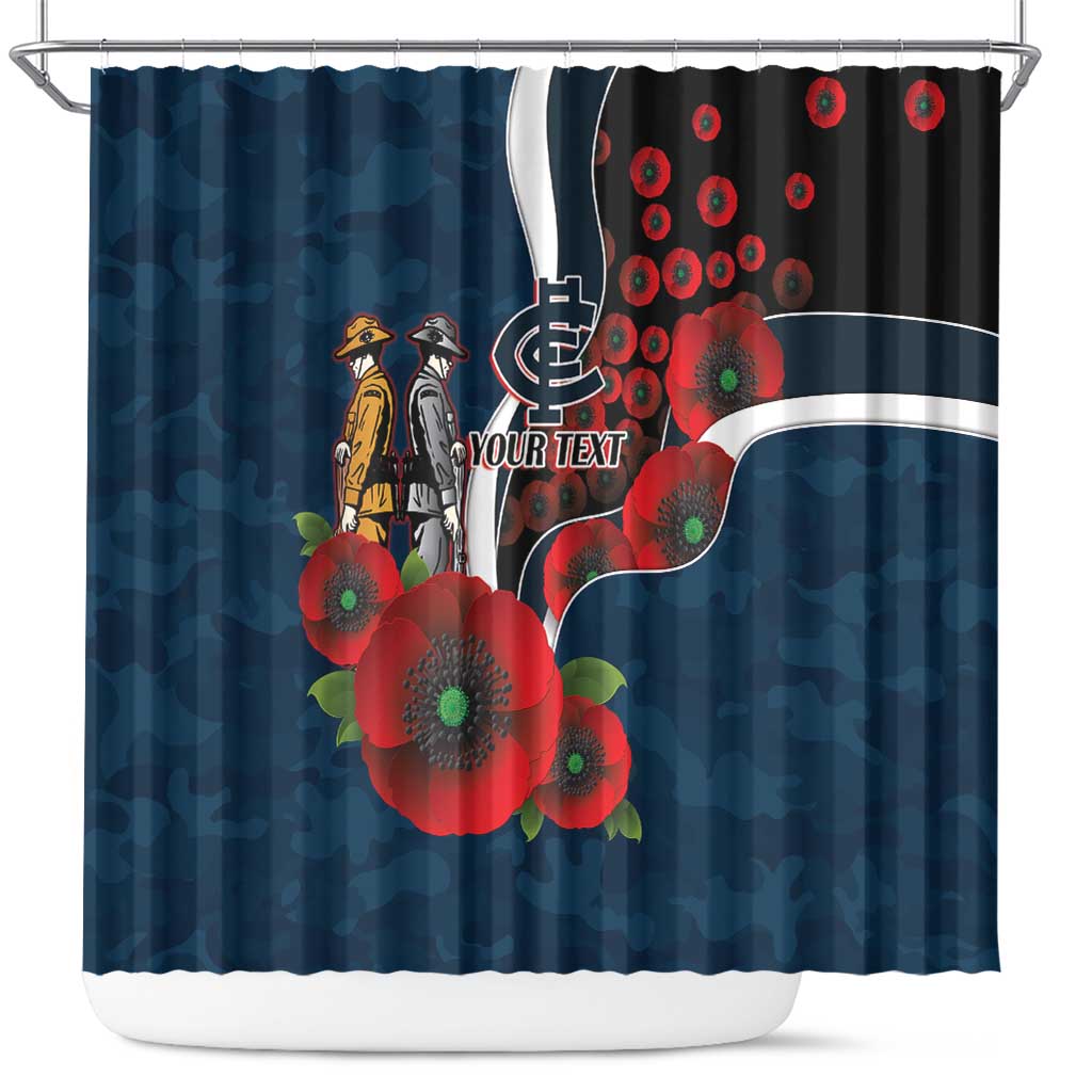 Carlton Blues ANZAC Personalised Shower Curtain Lest We Forget Poppy Camo
