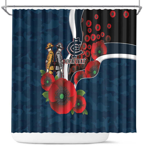Carlton Blues ANZAC Personalised Shower Curtain Lest We Forget Poppy Camo