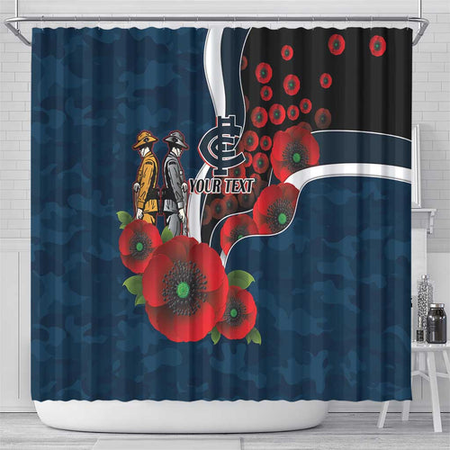Carlton Blues ANZAC Personalised Shower Curtain Lest We Forget Poppy Camo