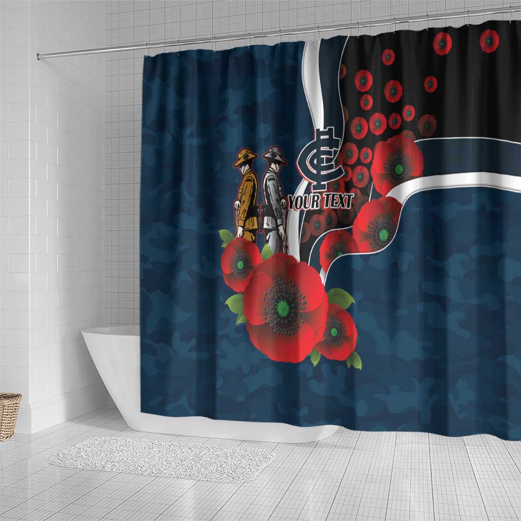 Carlton Blues ANZAC Personalised Shower Curtain Lest We Forget Poppy Camo
