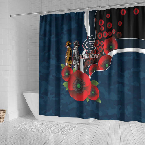 Carlton Blues ANZAC Personalised Shower Curtain Lest We Forget Poppy Camo