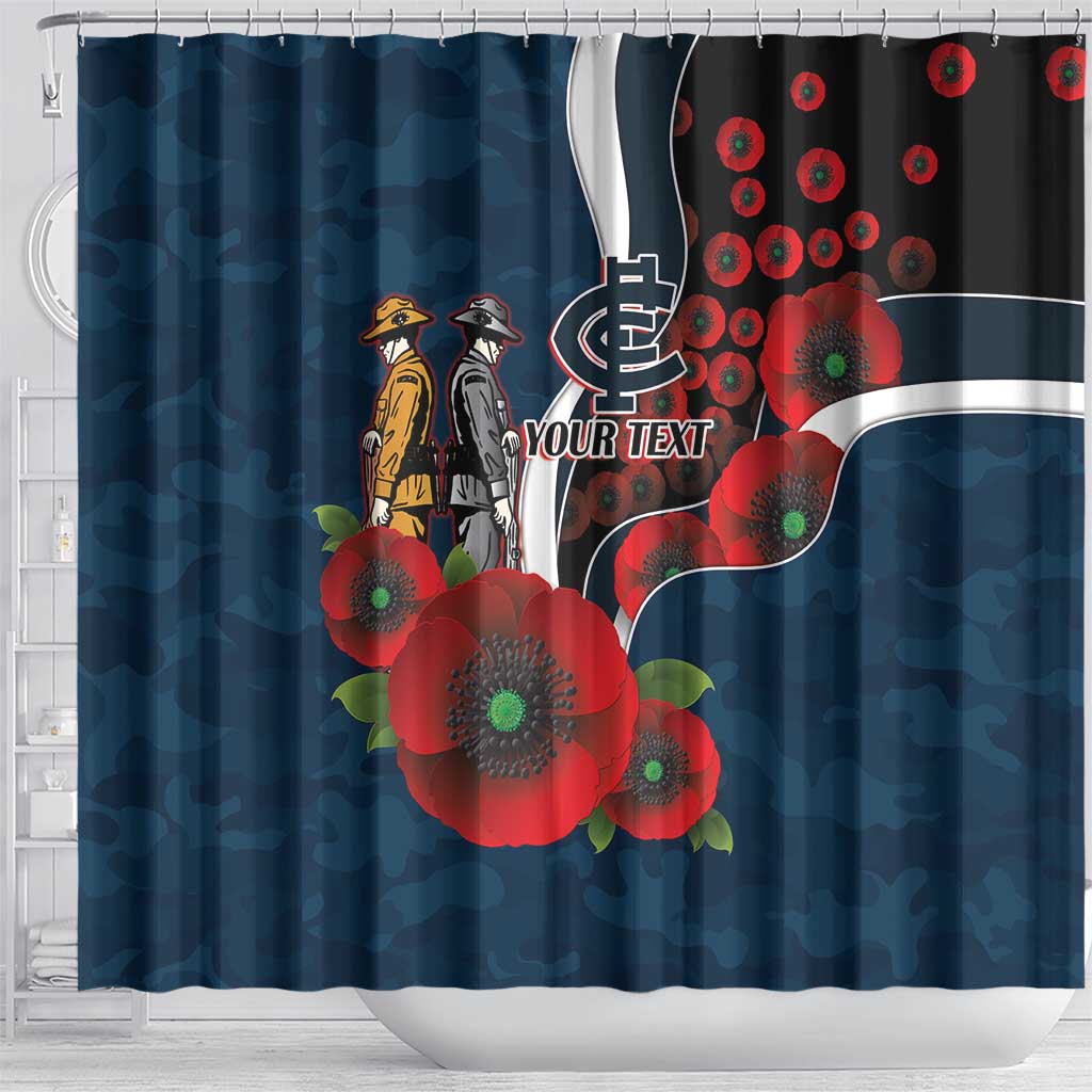 Carlton Blues ANZAC Personalised Shower Curtain Lest We Forget Poppy Camo