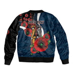 Carlton Blues ANZAC Personalised Sleeve Zip Bomber Jacket Lest We Forget Poppy Camo