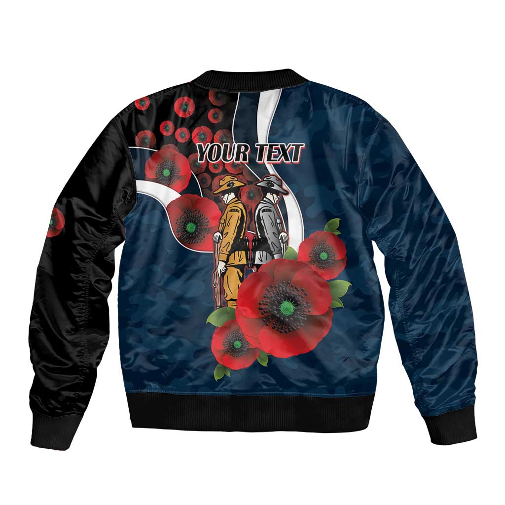 Carlton Blues ANZAC Personalised Sleeve Zip Bomber Jacket Lest We Forget Poppy Camo