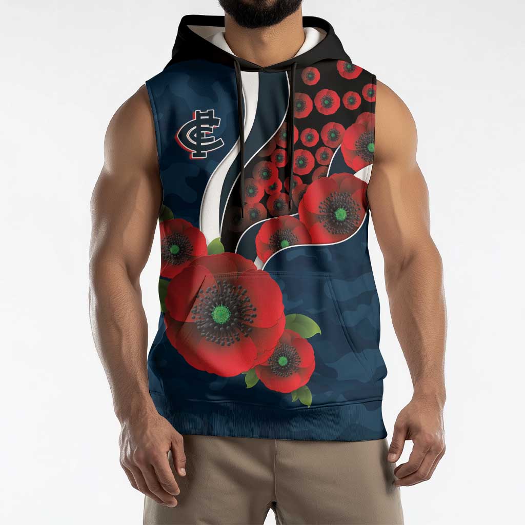 Carlton Blues ANZAC Personalised Sleeveless Hoodie Lest We Forget Poppy Camo