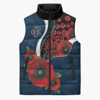Carlton Blues ANZAC Personalised Sleeveless Puffer Jacket Lest We Forget Poppy Camo