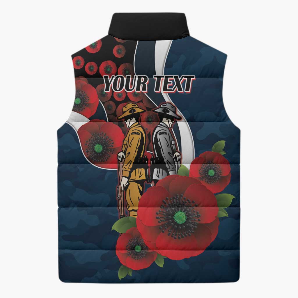 Carlton Blues ANZAC Personalised Sleeveless Puffer Jacket Lest We Forget Poppy Camo