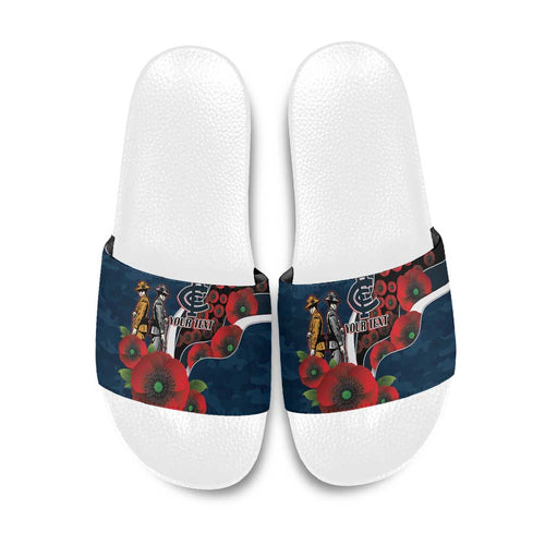 Carlton Blues ANZAC Personalised Slide Sandals Lest We Forget Poppy Camo