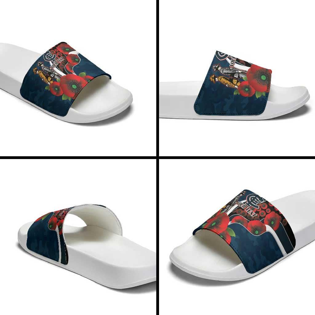 Carlton Blues ANZAC Personalised Slide Sandals Lest We Forget Poppy Camo