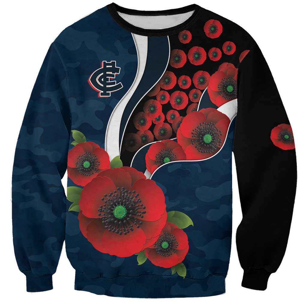 Carlton Blues ANZAC Personalised Sweatshirt Lest We Forget Poppy Camo