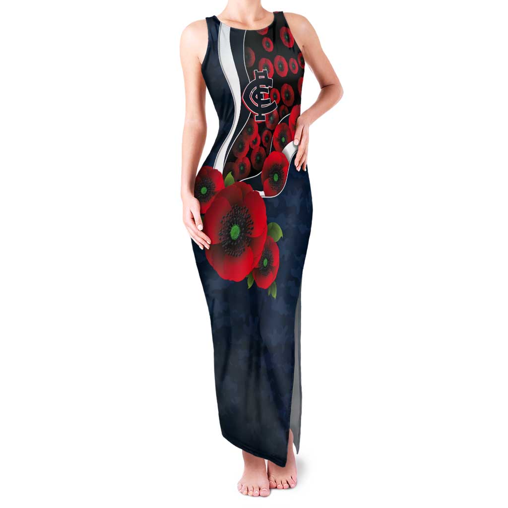 Carlton Blues ANZAC Personalised Tank Maxi Dress Lest We Forget Poppy Camo