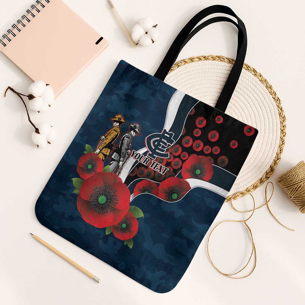 Carlton Blues ANZAC Personalised Tote Bag Lest We Forget Poppy Camo