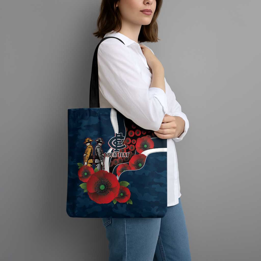 Carlton Blues ANZAC Personalised Tote Bag Lest We Forget Poppy Camo