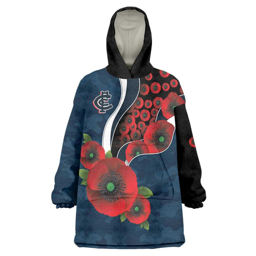 Carlton Blues ANZAC Personalised Wearable Blanket Hoodie Lest We Forget Poppy Camo