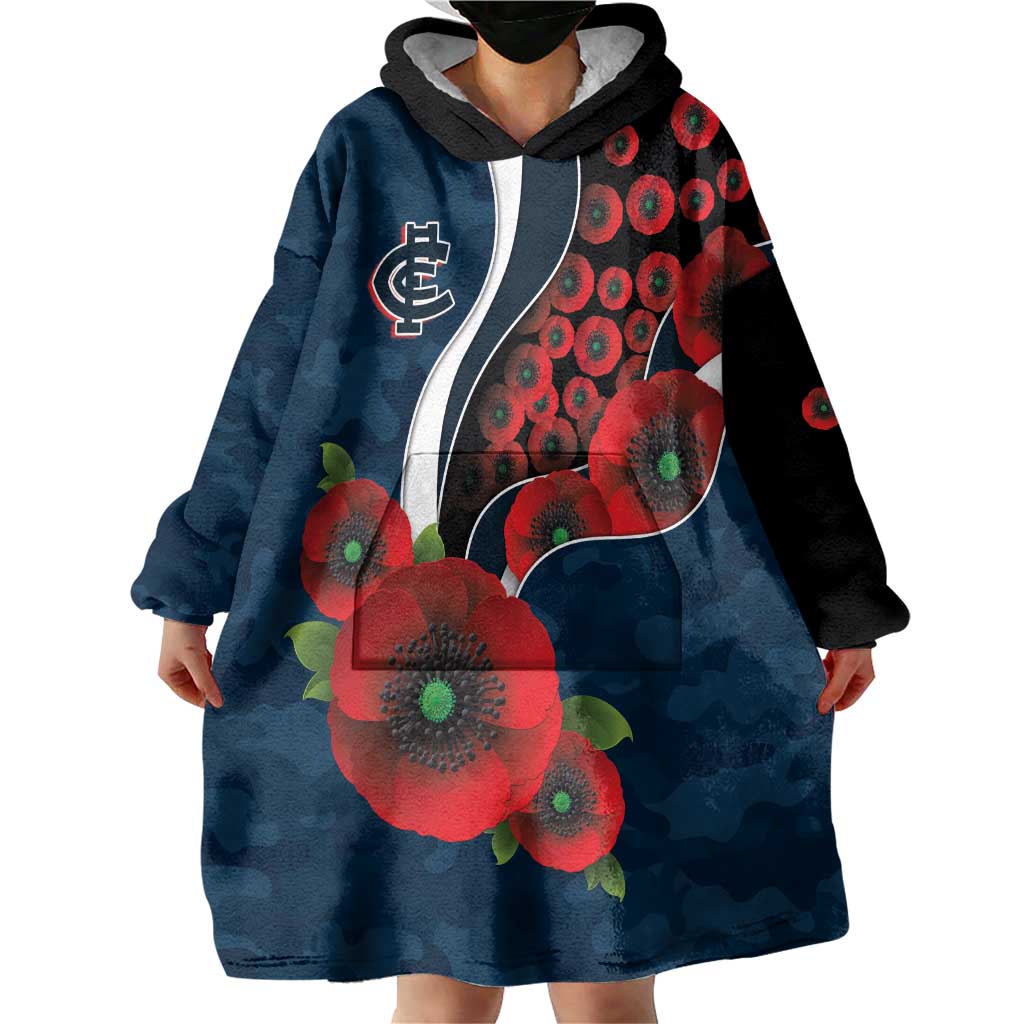 Carlton Blues ANZAC Personalised Wearable Blanket Hoodie Lest We Forget Poppy Camo