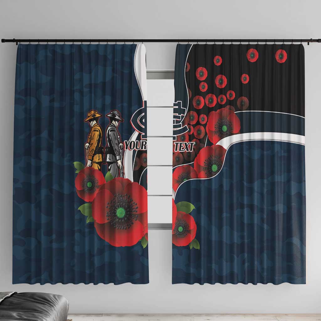 Carlton Blues ANZAC Personalised Window Curtain Lest We Forget Poppy Camo