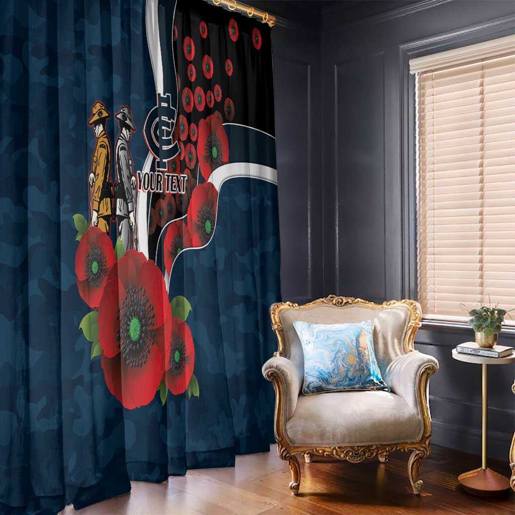 Carlton Blues ANZAC Personalised Window Curtain Lest We Forget Poppy Camo