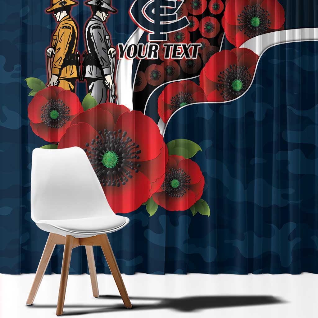 Carlton Blues ANZAC Personalised Window Curtain Lest We Forget Poppy Camo