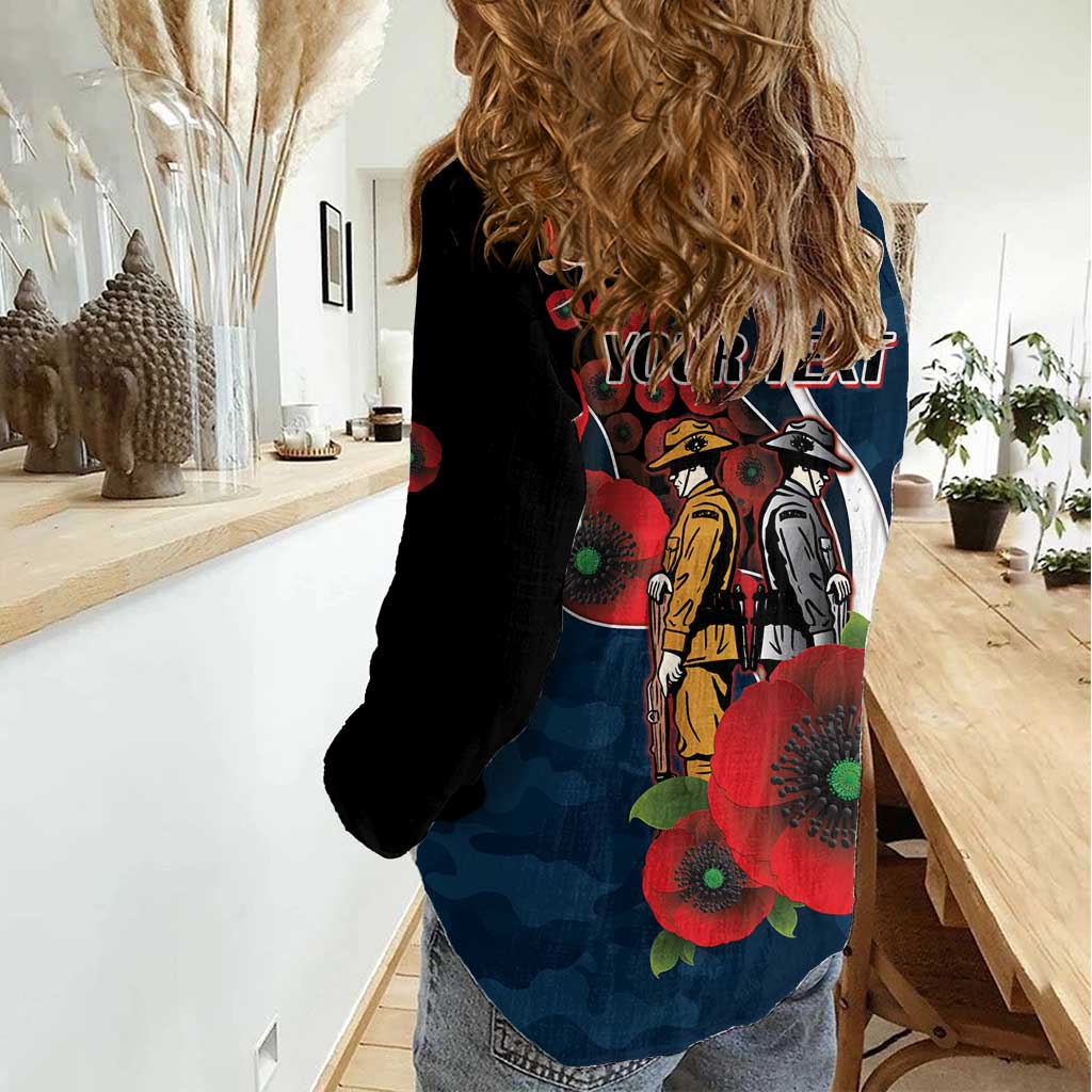 Carlton Blues ANZAC Personalised Women Casual Shirt Lest We Forget Poppy Camo