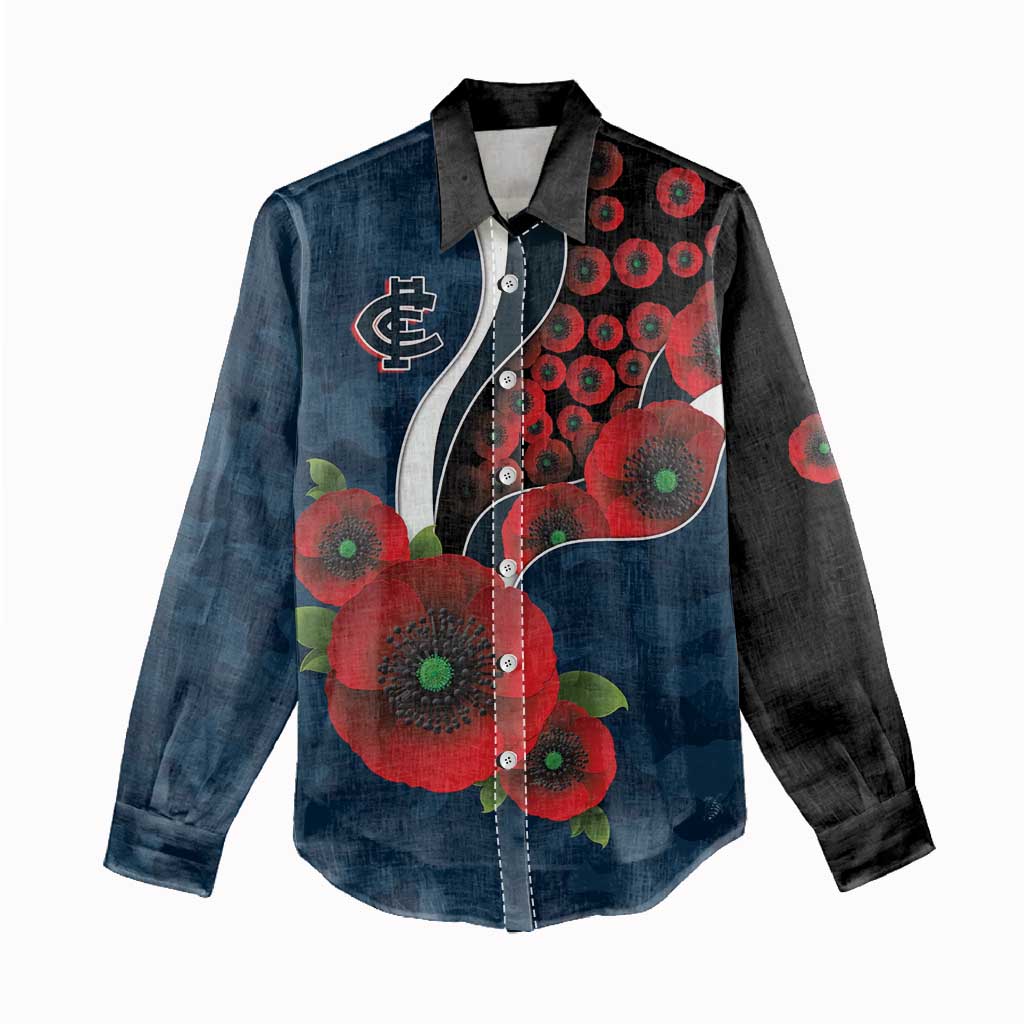 Carlton Blues ANZAC Personalised Women Casual Shirt Lest We Forget Poppy Camo