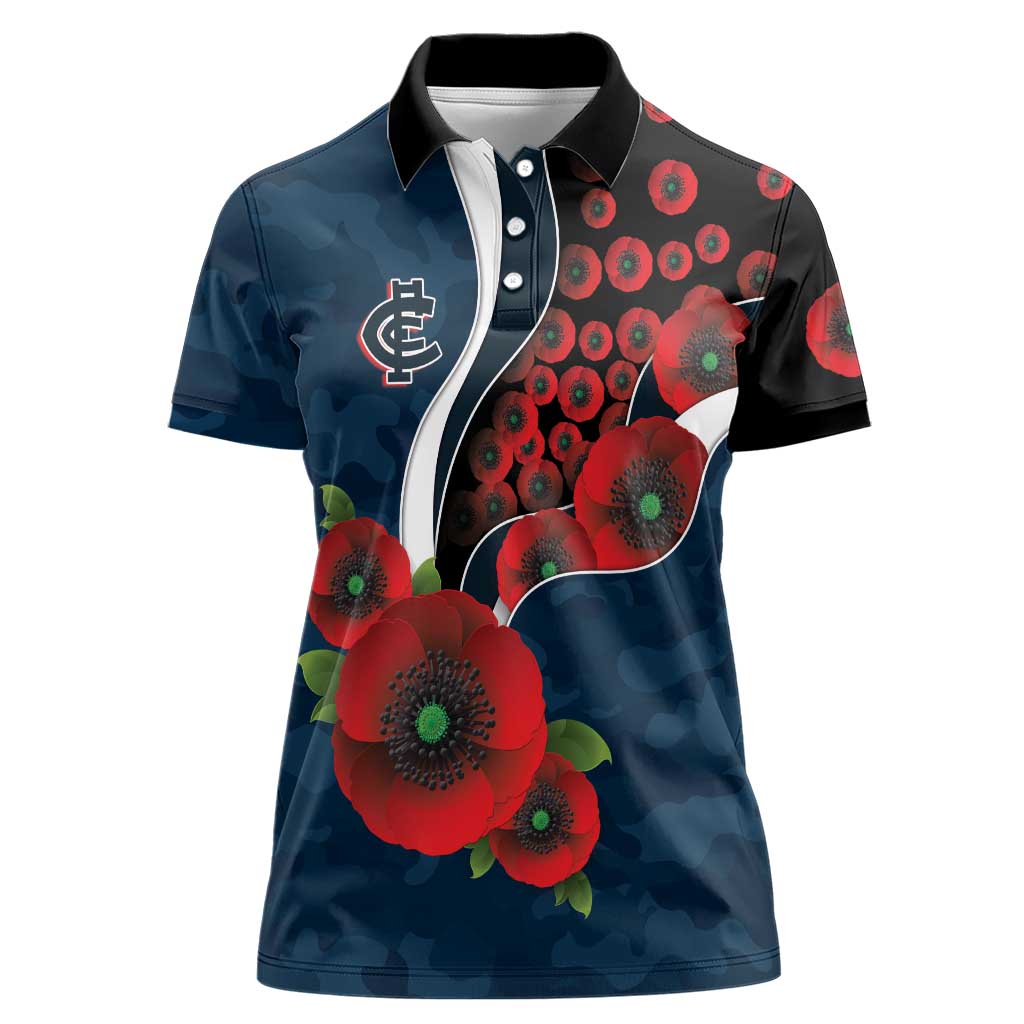 Carlton Blues ANZAC Personalised Women Polo Shirt Lest We Forget Poppy Camo