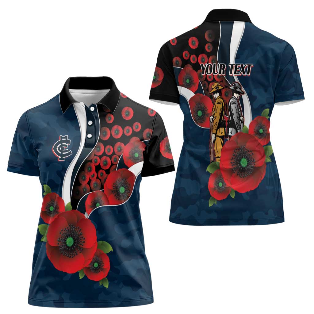 Carlton Blues ANZAC Personalised Women Polo Shirt Lest We Forget Poppy Camo