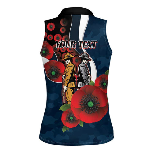 Carlton Blues ANZAC Personalised Women Sleeveless Polo Shirt Lest We Forget Poppy Camo
