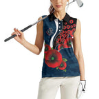 Carlton Blues ANZAC Personalised Women Sleeveless Polo Shirt Lest We Forget Poppy Camo