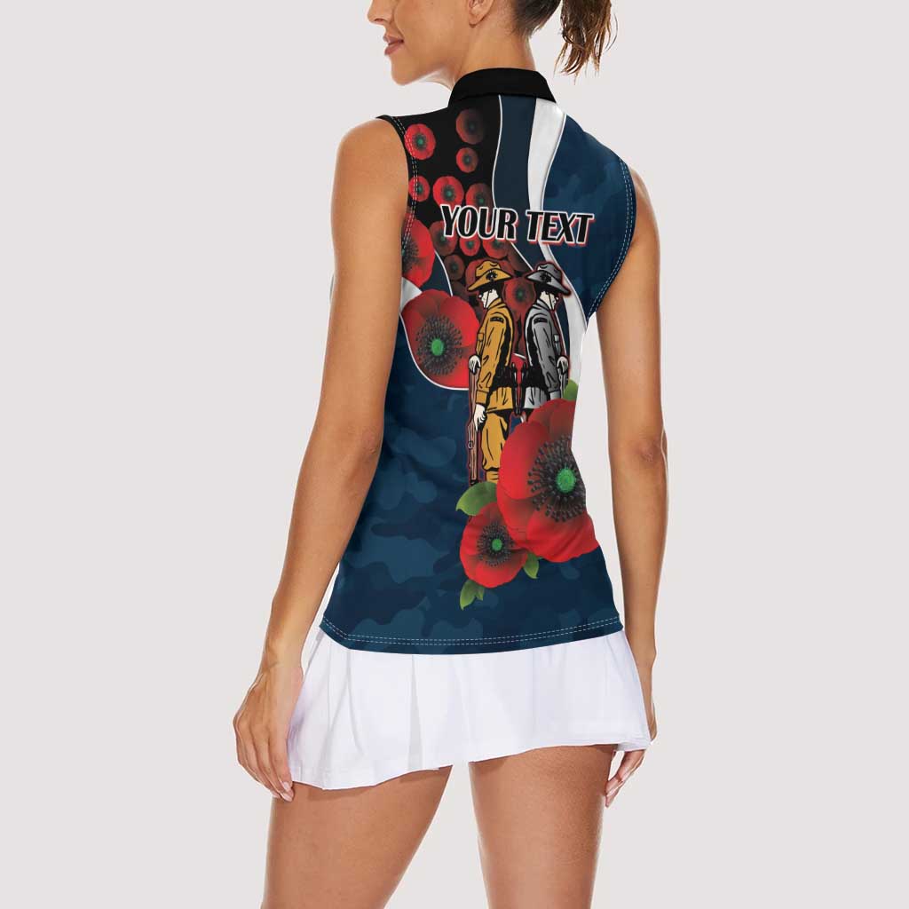 Carlton Blues ANZAC Personalised Women Sleeveless Polo Shirt Lest We Forget Poppy Camo