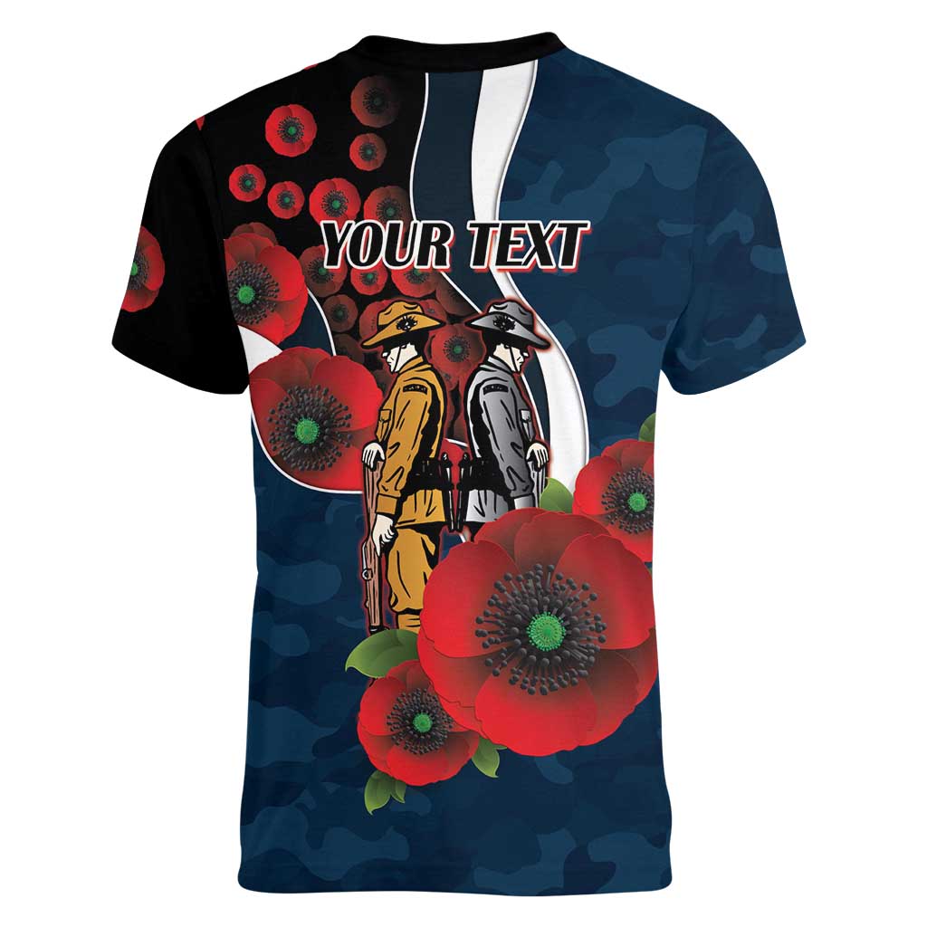 Carlton Blues ANZAC Personalised Women V-Neck T-Shirt Lest We Forget Poppy Camo