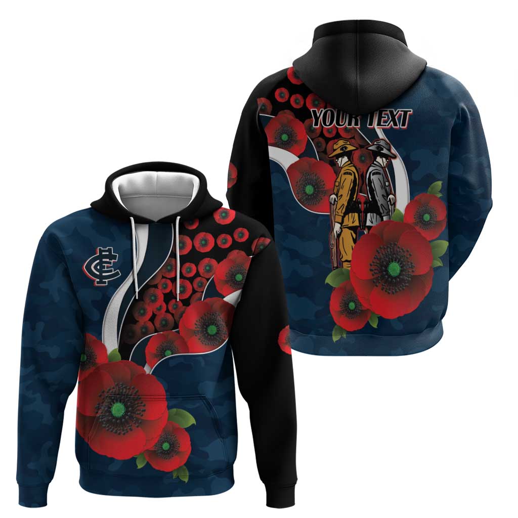 Carlton Blues ANZAC Personalised Zip Hoodie Lest We Forget Poppy Camo