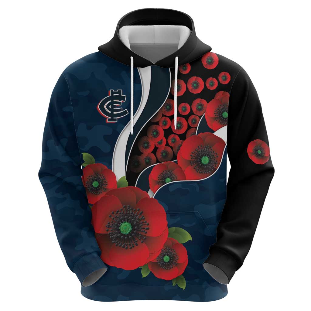 Carlton Blues ANZAC Personalised Zip Hoodie Lest We Forget Poppy Camo