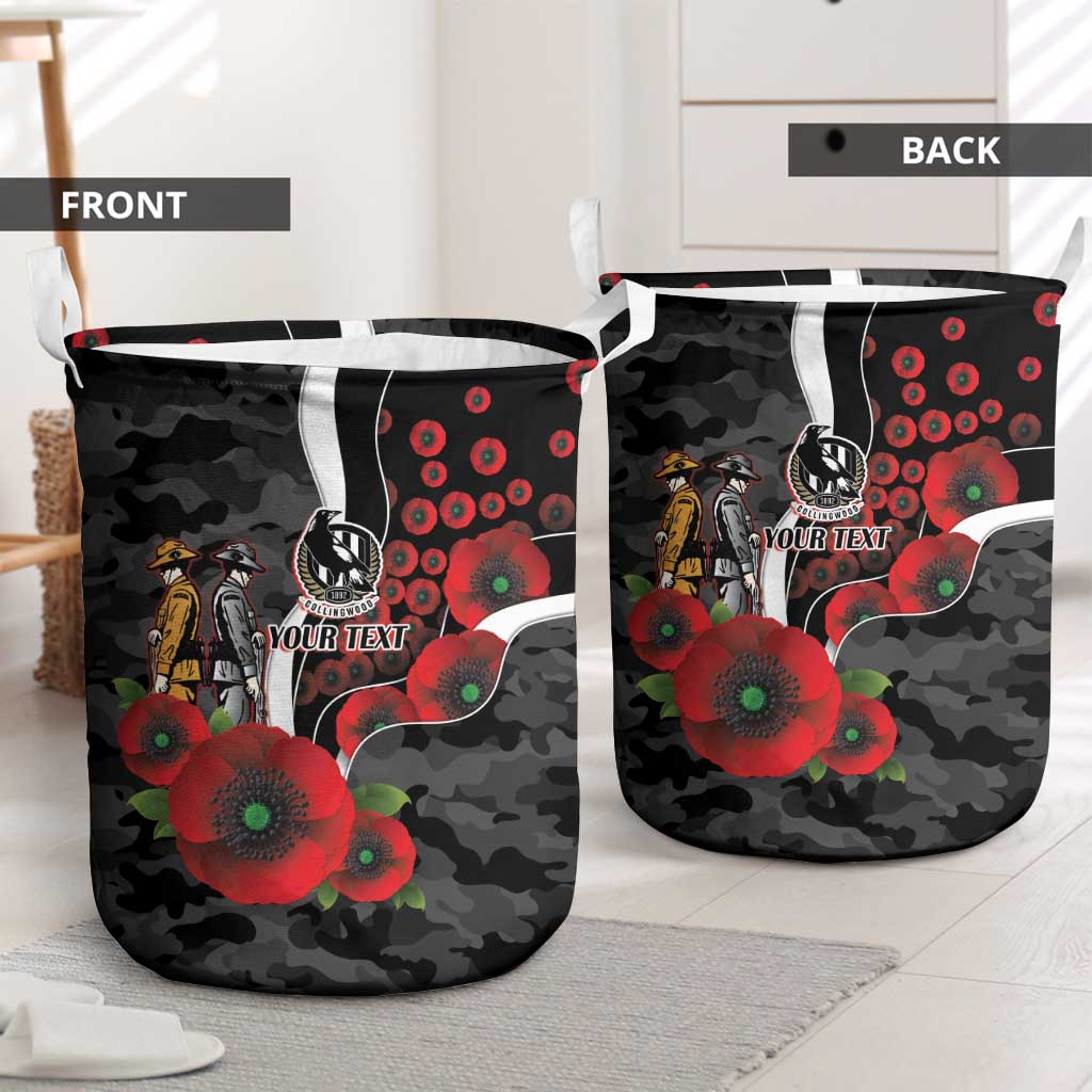 Collingwood Magpies ANZAC Personalised Laundry Basket Lest We Forget Poppy Camo