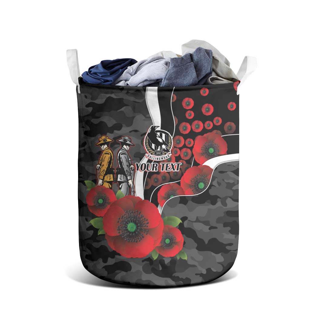 Collingwood Magpies ANZAC Personalised Laundry Basket Lest We Forget Poppy Camo