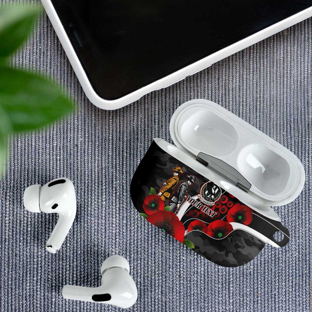 Collingwood Magpies ANZAC Personalised AirPods Case Lest We Forget Poppy Camo