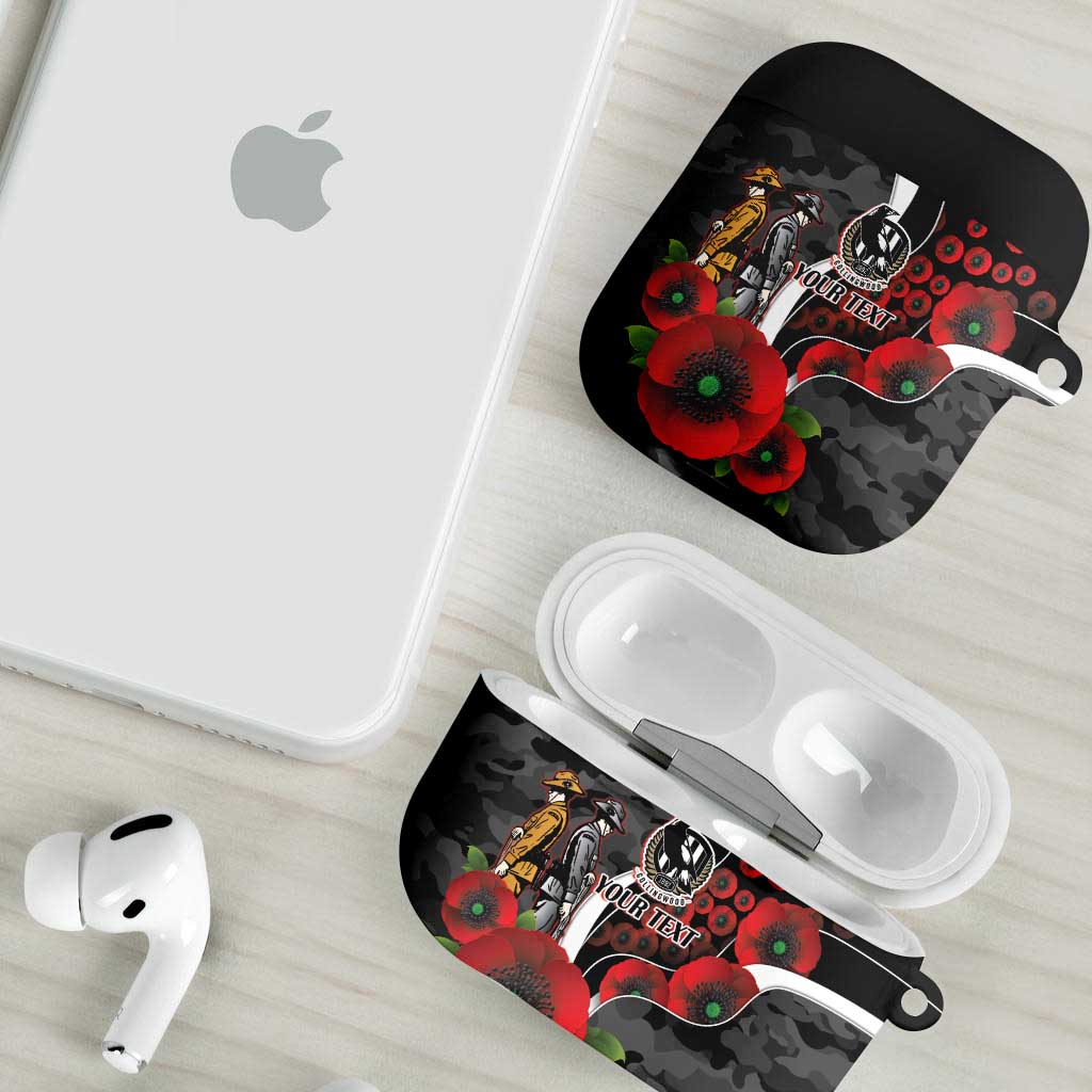 Collingwood Magpies ANZAC Personalised AirPods Case Lest We Forget Poppy Camo