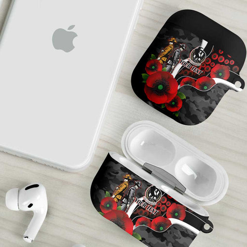 Collingwood Magpies ANZAC Personalised AirPods Case Lest We Forget Poppy Camo
