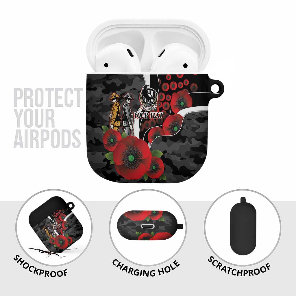 Collingwood Magpies ANZAC Personalised AirPods Case Lest We Forget Poppy Camo