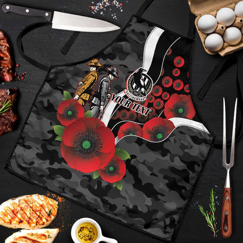 Collingwood Magpies ANZAC Personalised Apron Lest We Forget Poppy Camo