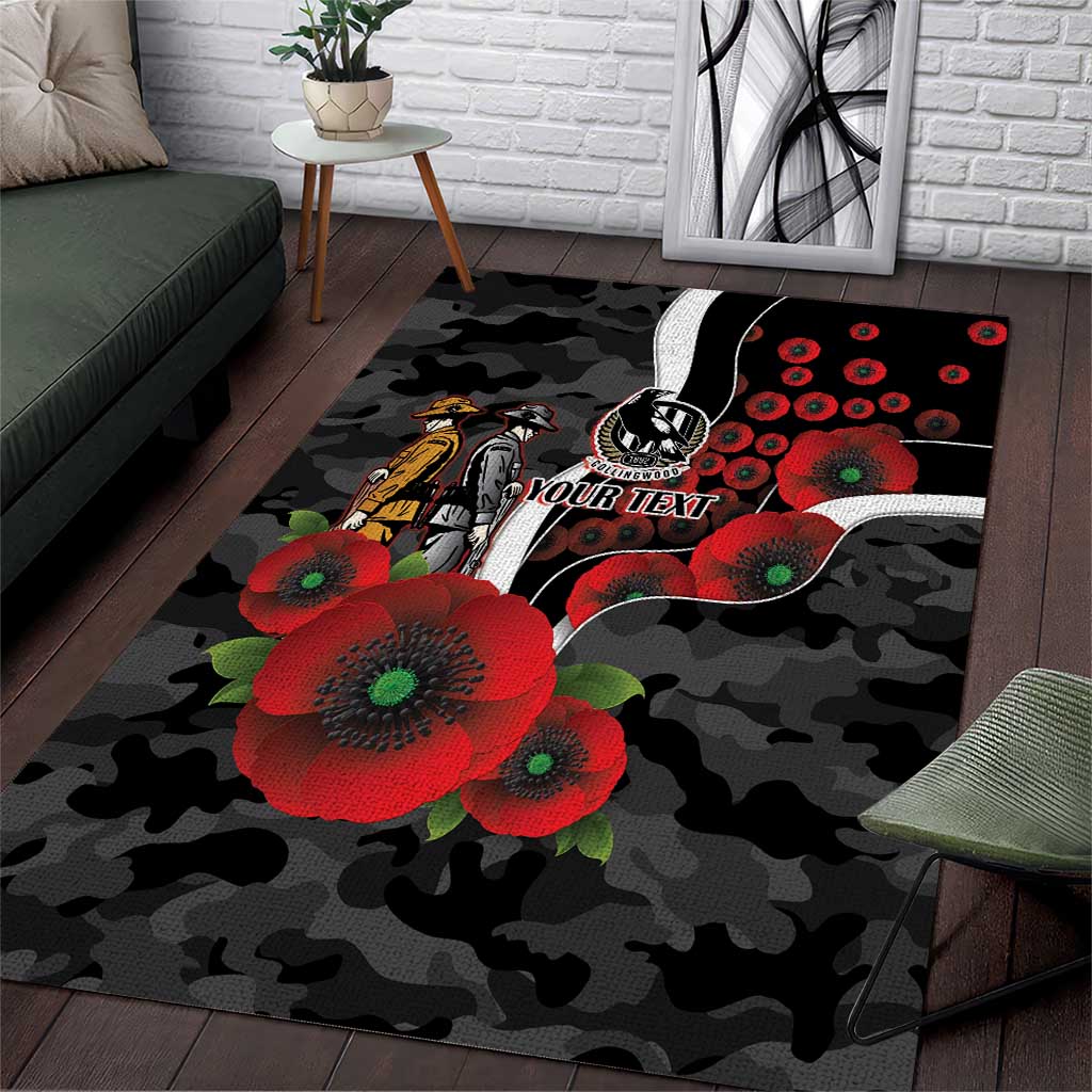 Collingwood Magpies ANZAC Personalised Area Rug Lest We Forget Poppy Camo