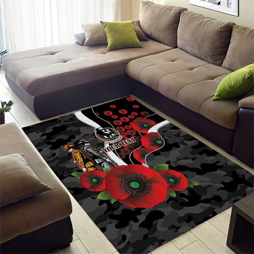 Collingwood Magpies ANZAC Personalised Area Rug Lest We Forget Poppy Camo