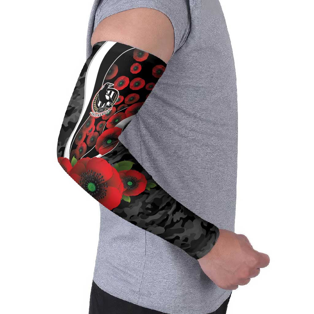 Collingwood Magpies ANZAC Personalised Arm Sleeves Lest We Forget Poppy Camo