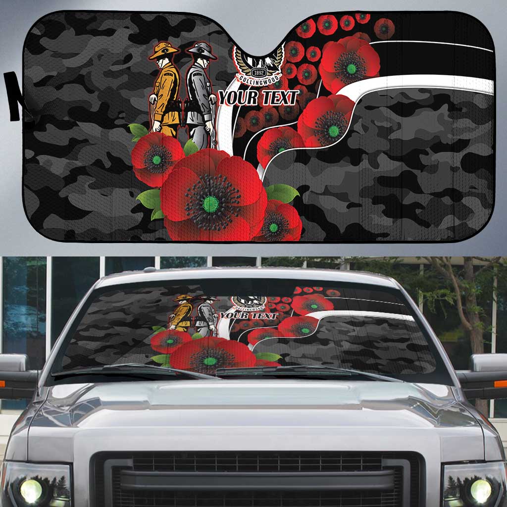 Collingwood Magpies ANZAC Personalised Auto Sun Shade Lest We Forget Poppy Camo