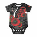 Collingwood Magpies ANZAC Personalised Baby Onesie Lest We Forget Poppy Camo