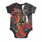 Collingwood Magpies ANZAC Personalised Baby Onesie Lest We Forget Poppy Camo
