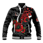Collingwood Magpies ANZAC Personalised Baseball Jacket Lest We Forget Poppy Camo