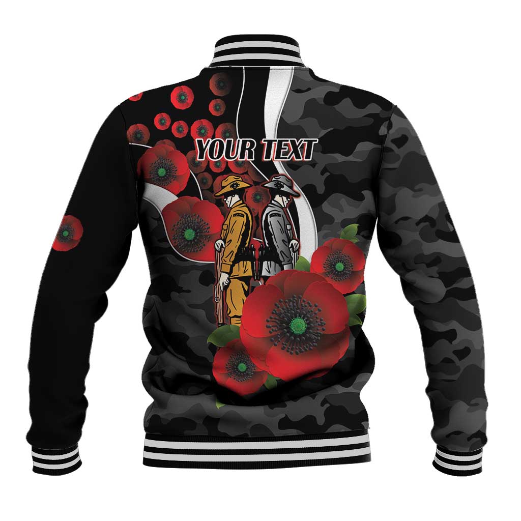 Collingwood Magpies ANZAC Personalised Baseball Jacket Lest We Forget Poppy Camo