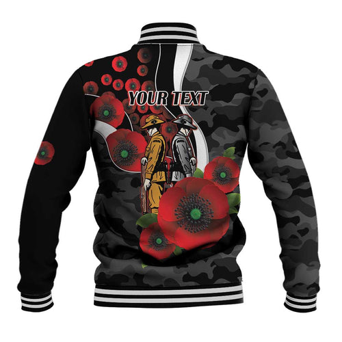 Collingwood Magpies ANZAC Personalised Baseball Jacket Lest We Forget Poppy Camo